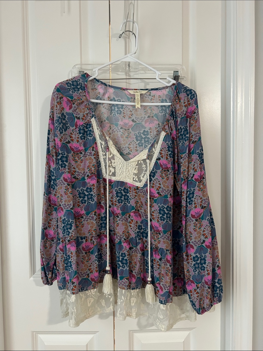 Matilda Jane Floral Lace-Trim Peasant Tunic - Pink, Blue & Cream